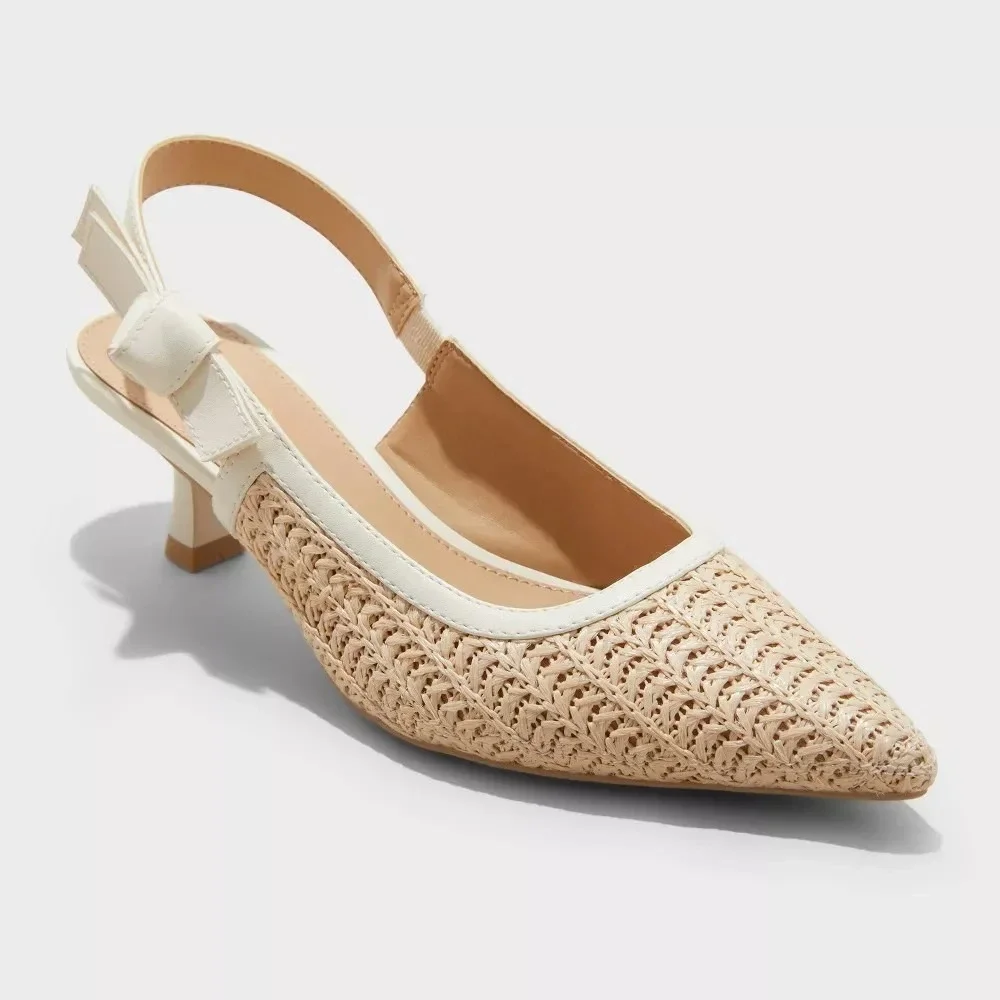 Women's Milan Raffia Slingback Heels – A New Day Beige Size 6 – New With Tags